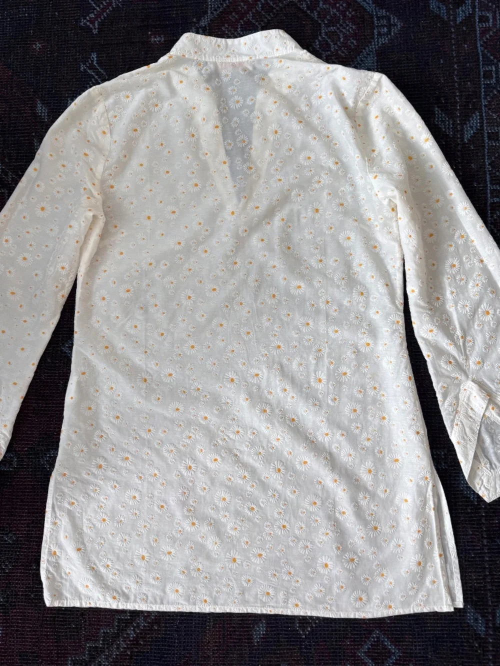 Tory Burch Daisy-Print Floral V-Neck Tunic Blouse | Size Small | Ivory White
